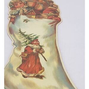 Vintage 1985 Merrimack Santa Sm Christmas Stocking Die Cut Hanging Card Ornament